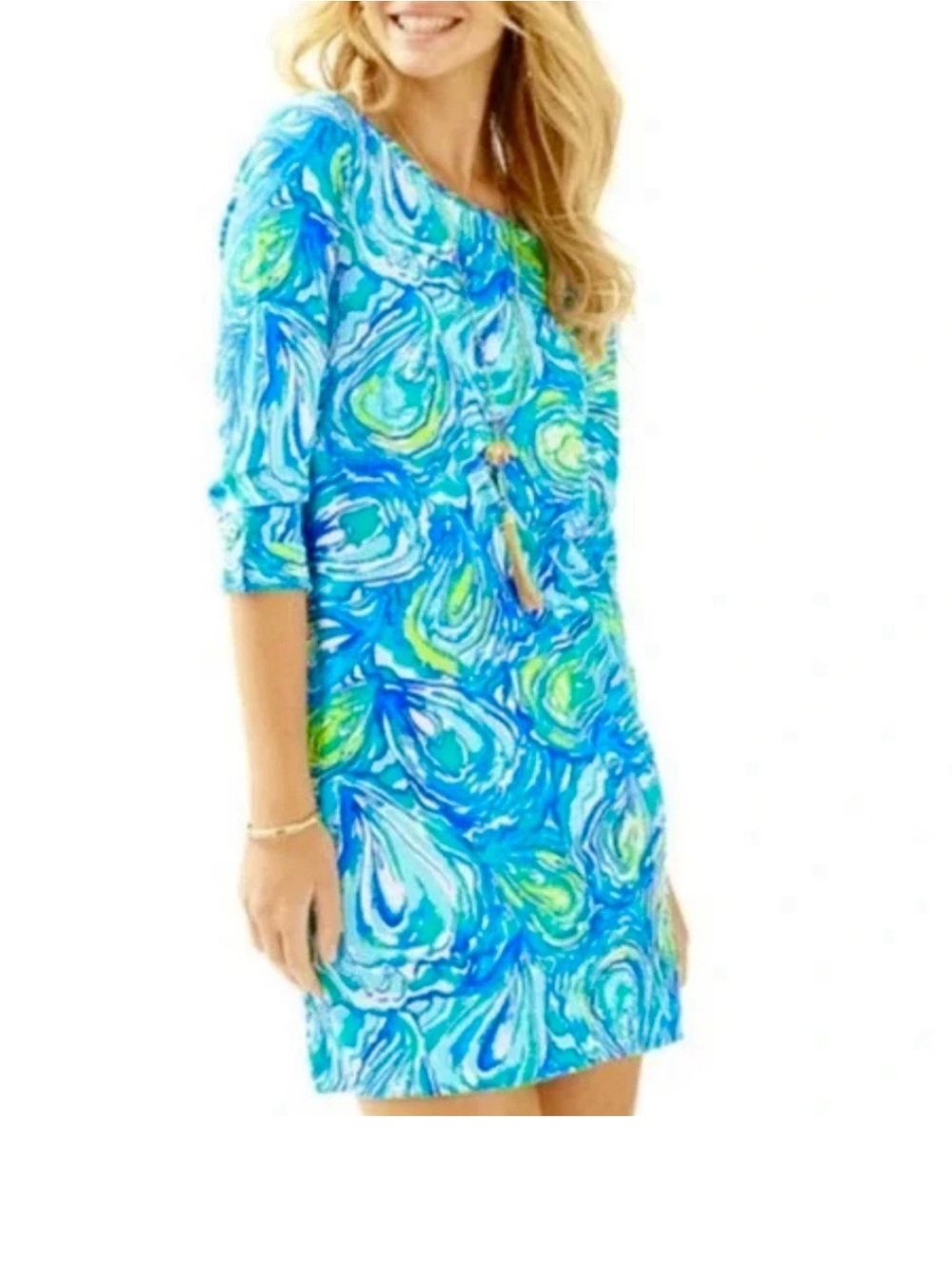Lilly Pulitzer Dress Blue Green Mini Oh Shucks Women’s Small